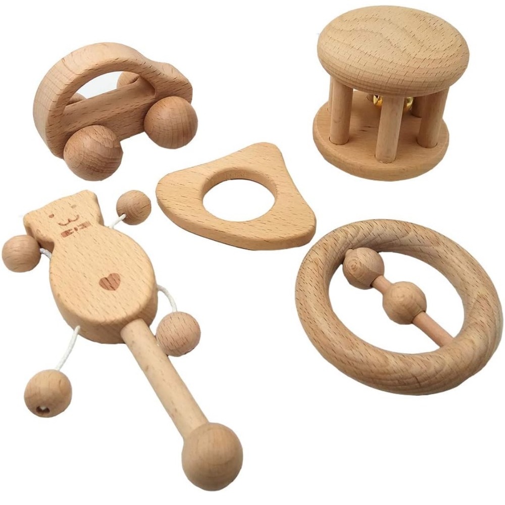 5pcs Wooden Teether Set Natural Beech Wood